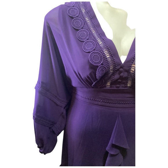 City Chic Deep Purple Ruffle Robe Plus Size 18 (1X) - Picture 5 of 9